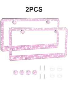 1pc/2pcs Shiny Rhinestone License Plate Frame - Sparkling Crystal Inlaid Stainless Steel Frame With Sequin Screw Caps | Long-Lasting Shine, Unobstructed Design | Fashionable Diamond Car Accessory, Suitable For Men And Women - Style a - View 18