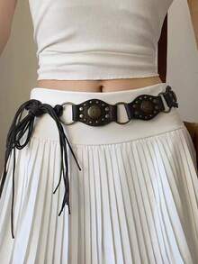 Western Cowgirl Belt, New Design, American Vintage Brown Rivet Waist Belt, Versatile For Jeans, Ins Style - Black 3-shaped Hook - View 17