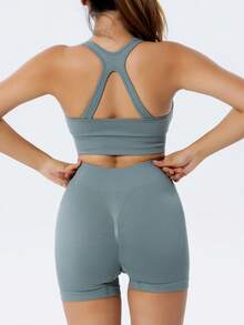 NcmRyu Back Tank Top High Waist Tummy Control Leggings OutfitsWomen Crop Tops Gym Shorts With Padded Stretchy SportsSKUsBra Biker Outdoor Sportswear - 藍色 - 查看 3