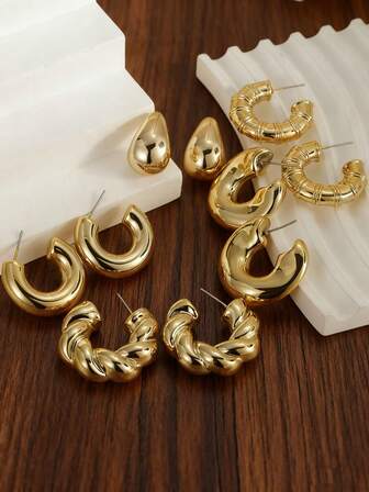 10pcs Unique Water Drop Twist Geometric Textured Earrings, Suitable As Gifts For Holidays, Family And Friends
