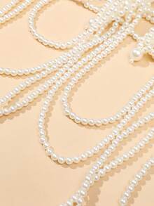 1pc Handmade Woven White Faux Pearl Necklace/Body Chain, Unisex, Beaded Necklace For Women, Suitable For Wedding, Party, Carnival, Fashion Show, Gift - STL007 - View 8