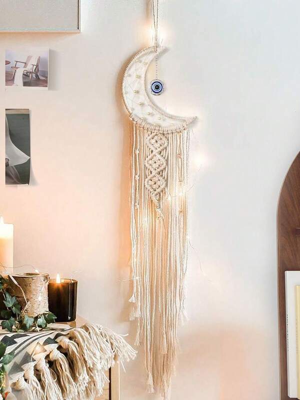 Handmade Woven Tapestry Dream Catcher, Star & Moon Pattern, Can Be Used As Wall Decor