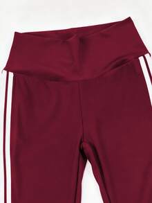 Pantalon de sport à taille haute et jambe évasée, ajusté et élastique. Leggings de fitness à double bande, pantalon décontracté pour jeune fille, pantalon de yoga - Rouge foncé - Voir 6