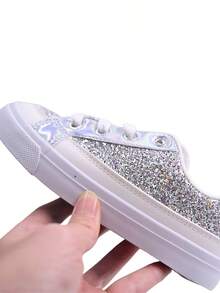Girls Low Top  Glitter Canvas Sneakers Littler Kids Fashion Toddler Shoes - 銀色 - 查看 3