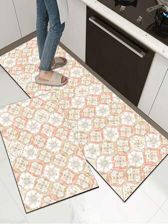 [HOT!!!] 1pc Soft Rubber Kitchen Mat, 3.5mm Thick Kitchen Rug, Floral Textured Pattern Fresh Retro Style Absorbent Kitchen Mat Large Carpet, Can Be Self-Cut To Fit Kitchen Size, Surface Fabric Material, Middle Sponge Layer, Bottom Rubber Layer, Suitable For Kitchen Rugs, Kitchen Decor, Wedding Decor, Home Decor, Bathroom Mat, Entryway Mat, Laundry Room Mat, Hallway Carpet, Living Room Mat, Etc.