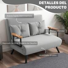 HOMCOM Sofá Cama de 2 Plazas 4 en 1, Sofá Cama Plegable Tapizado en Terciopelo con Respaldo Ajustable de 5 Niveles y Almohadas Acolchadas, para Oficina, Dormitorio, Salón, 102x73x81 cm, Gris Claro - Gris Claro - Ver 4