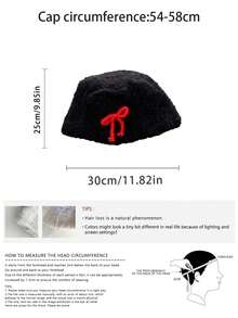 甜美蝴蝶结毛绒渔夫帽，温暖厚实的毛绒渔夫帽，带蝴蝶结装饰，适合女士秋冬季节、圣诞节和新年礼物 - 彩色 - 查看 2