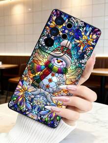 1 pieza Funda de teléfono con diseño de muñeco de nieve en estilo vitral colorido y artístico, ideal para la temporada navideña y decoración festiva brillante, protección elevada para lente con diseño de ojo de cámara, resistente a golpes, compatible con iPhone 17 Pro Max/16/15/14/13/12/11/Plus/Pro/Pro Max, compatible con Galaxy A34/A35/A54/A55, Galaxy S20/S21/S22/S23/S24/S25 Ultra/Plus, compatible con Galaxy/Redmi/Honor/OPPO/ViVo - Negro - Ver 2
