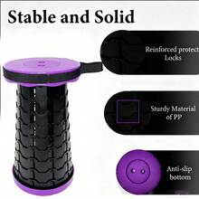 Portable Folding Cylindrical Stool, Folding Stool, Telescopic Stool, Travel Stool. Sturdy And Lightweight, Height-Adjustable With A Handle. Suitable For Fishing, Hiking, Outdoor Camping, Barbecues And Other Outdoor Activities. (Colors: Blue, Cyan, Purple, Pink) - 紫黑色 - 查看 5