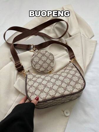 Glamorous,Elegant,Exquisite Vacation,Old Money Portable Geometric Print Hobo Bag Zipper With Coin Purse For Teen Girls Women College Students,White-Collar Workers,Rookies & White-Collar Workers Perfect For Office,Perfect For Outdoors,Perfect For Party,Prom,Dinner,Wedding,Work ,Business,Commute , Women Bag With Dime Bag
