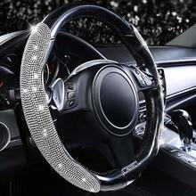 CAR PASS 2PCS Bling Diamond Segmented Steering Wheel Cover With Crystal Rhinestones Wheel Protector Non-Slip Cute Car Accessories Universal Fit D-Shape O-Shape 14.5" To 16" For Women Black Diamond - Kim cương bạc - Xem 4