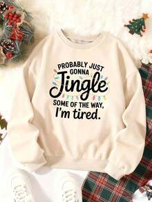 2026 Long Sleeve Tops Women1Pc Women's Funny Christmas Sweatshirt "Probably Gonna Jingle Some Of The Way" With Colorful Lights & Slogan - Red Crewneck Long Sleeve Winter Sweater, Cozy Holiday Party Fit, Xmas Gift Idea For Casual Wear Suitable For Wearing In All SeasonsLoose And Comfortablesudaderas Para Mujer Parke Sweatshirt - 紅色 - 查看 8