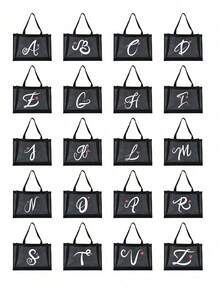 Pink Heart Shaped Alphabet Letter Print Mesh Tote Bag, Alphabet Beach Bag, Foldable Handbag, Women's Mesh Tote Bag, Shoulder Bag, Suitable For Beach, Vacation And Shopping, Large Capacity Handbag, Gift For Family And Friends, Unisex, Suitable For Couples, Daily Use, Dating, Birthday, Holiday, Back To School, Vacation, Travel, Commuting, Business, Students, Picnic, Camping, Supermarket, Daily Storage, Holiday Gift (Black) - Multicolor - View 2