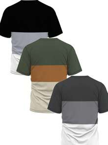 3pcs Patchwork Seagull Print Short Sleeve Crew Neck T-Shirt For Men, Casual Summer Men's Breathable Moisture-Wicking Tee, Men's Gift - Multicolor - View 2