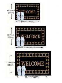 1Pc  Welcome Mat Features A Black Border And Yellow Accents. Made From Durable Polyester Fabric, It's Easy To Clean And Suitable For Use In Kitchens, Hallways, And Living Rooms. It Can Also Be Used As A Front Door Welcome Mat And Is Ideal For Valentine's Day And Thanksgiving. - 彩色 - 查看 4