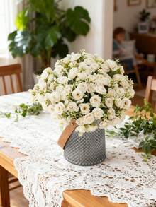 1/80 Ramo artificial de seda de hortensias, rosa de té falsa, adecuado para jarrones de boda de primavera, decoración del hogar, restaurante, dormitorio, baño, habitación, Día de la Madre, Día del Padre, fiesta de cumpleaños, jardín al aire libre - Blanco - Ver 5