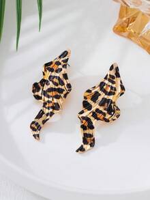 2 Peças Brincos Assimétricos Exagerados de Estampa de Leopardo Minimalista e da Moda, Versáteis e Adequados para Mulheres Usarem de Férias