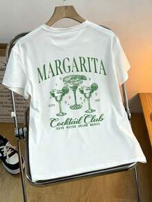 Plus Size Women's Summer Margarita Cocktail Graphic T-Shirt,Casual Comfort Top Daily Wear | Plus Size Women Clothes,Plus Size Tops,Tops Plus Size Women,Curvy Plus Size Clothes,Plus Tops,Plus Size T Shirts,Plus Size Maternity Clothes,Tshirts Women Plus Size,Birthday Gift - White - View 3