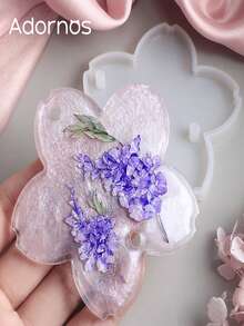 1 pieza Molde de resina epoxi con flor de cerezo de cinco pétalos, moldes de silicona para suministros de arte de resina, accesorios para hacer llaveros, colgantes y manualidades del Día de San Valentín - Blanco - Ver 7