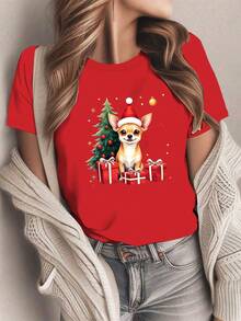 Men&Women's Christmas Santa Chihuahua T-Shirt - Festive Dog With Santa Hat & Gifts Graphic, Soft Breathable Everyday Holiday Party Outfit - Cute Pet Lover Gift For Women, Christmas Shirts, Seasonal Fashion, Playful Design, Comfortable Fit, Short Sleeve Top, Dog Owners, Casual Wear, Geometric Pattern, Lightweight Material, Printed Shirt, Chihuahua Christmas, T Shirt Women, Top For Women, T Shirt Damen, Tshirt, Men&Women's T-Shirt, Men&Women's Shirts, Shirt For Women