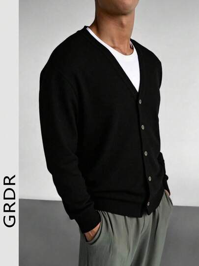 GRDR Cardigan en tricot à manches longues et boutonnage casual unicolore pour hommes