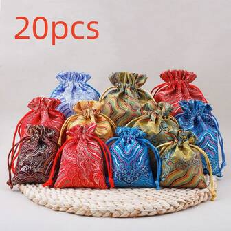 10pcs Fashion Simple Striped Satin Gift Bags, Versatile Jewelry Pouches, Drawstring Bags For Friends & Family, New Year Small Gifts, Practical Jewelry Organizer Bags, Portable