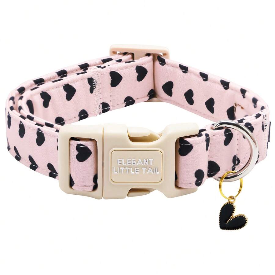 Elegant Tail Design Valentine's Day Dog Collar, Pink Heart Shaped Adjustable Pet Collar With Quick Release Buckle - Pink - View 1