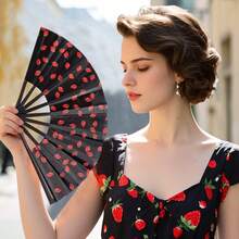 1 Pc 22cm Spanish Fruit Dance Fan | Kung Fu Hand Fan Design & Wood Frame | Halloween, Cosplay, Costume Party And Gift Accessory,Spring Summer Picks,Brides Maid Gifts,Room,Bedroom Deccor,Bedroom Deccor,Beach,Travel,For Men,For Women,Vacation - Pineapple Black - View 5