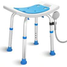 KOSMOX Silla para Baño Adulto Mayor, Asiento de Ducha Antideslizante con Altura Ajustable (36–48 cm), Capacidad 180 kg, Silla de Baño para Adulto Mayor con Patas de Goma y Clip para Regadera - Azul - Sin Respaldo - Ver 11