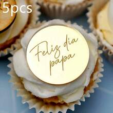 5 piezas/10 piezas/20 piezas Toppers redondos dorados "Feliz Día del Padre"/"Amo a Papá"/"Papá" para decorar cupcakes, adecuados para la fiesta de cumpleaños del Día del Padre y decoración de pasteles - Dorado - Ver 12