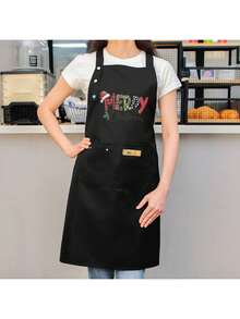 Merry Christmas Waterproof Oilproof Kitchen Chef Aprons With Pockets For Men Women, Adjustable Cooking Apron - 黑色 - 查看 2
