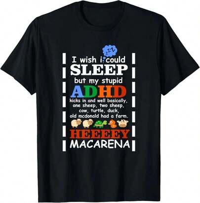 100% Cotton I Wish I Could Sleep But My Stupid ADHD Kicks In T Shirt Women's Men's Graphic Tee Crew Neck Classic Fashion Summer Vacation Tops