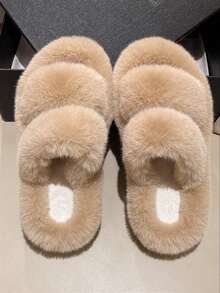 2025新款女士厚底高跟毛绒拖鞋，适合户外穿着，秋冬季网红风，娇小身材适用，增高厚底一脚蹬拖鞋，办公/居家两用，尺码34-42 - 卡其色 - 查看 7