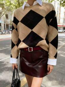 Nouveau cardigan en maille de diamant décontracté, ample et confortable pour femmes, pour l'automne/hiver