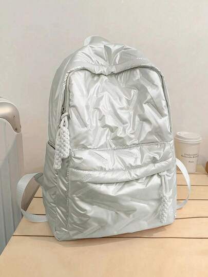 经典学院风学生背包，纯色菱形图案设计，大容量多口袋背包，适合校园使用和短途旅行