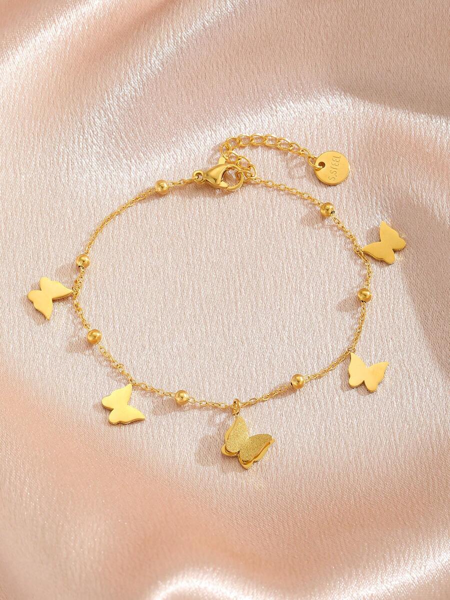 1pc Fashion And Popular Golden Plated Sandblasted Butterfly Bracelet For Girls Delicate Sweet Party Festival Dates Jewelry For Daily Decoration And Kids Birthday Gift