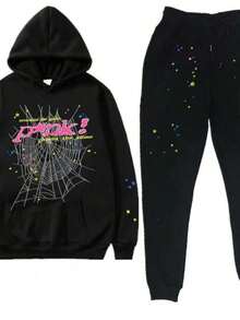 Spider Print Zipper Hoodie, Casual Long Sleeve Hoodie Coat Y2K Spider Print Hoodie, Long Sleeve, Loose Style, Polyester Material, Zipper Design, Gothic Harajuku Style, Autumn And Winter Fashion,Warm And Comfortable - 黑色 - 查看 5