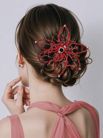 1pc Sparkling Crystal Floral Hair Comb, Rhinestone Beaded Headpiece Suitable For Brides, Weddings, Holidays, Christmas Parties, Everyday Casual Wear