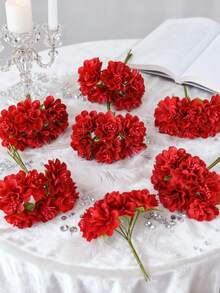 1束（6支）人造康乃馨花束，迷你字母DIY花环材料，糖果盒配件，家居婚礼装饰，新娘腕花，头饰，新年装饰，生日派对蛋糕用品 - 紅色1 - 查看 8