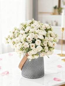 1/80 Ramo artificial de seda de hortensias, rosa de té falsa, adecuado para jarrones de boda de primavera, decoración del hogar, restaurante, dormitorio, baño, habitación, Día de la Madre, Día del Padre, fiesta de cumpleaños, jardín al aire libre - Blanco - Ver 1