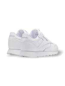 Reebok 经典真皮女款(GS)青少年运动鞋，吸汗透气保暖，百搭轻便，纯色Logo，易洗，弹性好，速干，适合运动户外跑步、上学、日常穿着，白色，货号100010471 - 白色 - 查看 4