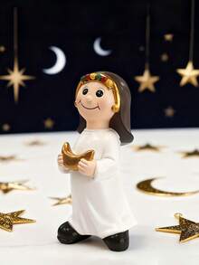 Estatueta decorativa de menina do Ramadã (1 peça), mini, fofa e durável, ideal para decoração do Eid, podendo ser usada em escritórios, lareiras, mesas de jantar e outros ambientes domésticos. - Multicolorido - Ver 2