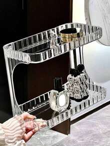 Organizador de Maquiagem e Cosméticos Acrílico 2 Prateleiras Diamante Porta Maquiagem Beleza Prateleira Organizador Banheiro Quarto Multiuso Mesa - Transparente - Visão 5