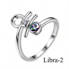 新款韩国时尚饰品，铜质微镶锆石可调节十二星座戒指，处女座、天秤座、狮子座、双鱼座，银饰，新年、情人节、母亲节、父亲节礼物 - 銀色 - 查看 29