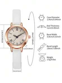 时尚石英表，优雅女士腕表，简约独特复古设计，真皮表带，小巧圆形表盘，高端石英女士腕表 - 彩色 - 查看 8