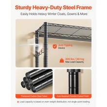 Clothing Garment Rack, Heavy Duty Clothes Rack, 6 Adjustable Tiers Clothes Racks With Steel Frame, 800 Lbs Load Capacity Closet Wardrobe With 3 Hanging Rods For Bedroom, Clothing Store, Hallway - Black - View 4