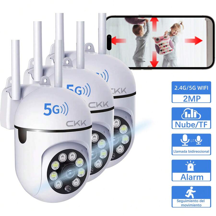 Cámara de segurida externa C20 con seguimiento automático, aplicación Wi-Fi, cámara omnidireccional giratoria de 360 grados (1080p) con visión nocturna, audio bidireccional, detección de movimiento, función de alarma y compatible con Alexa.