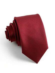 ZLQ&GOU 2pcs Solid Maroon Plaid Men's Wedding Tie Set, Includes Tie And Handkerchief, Versatile For Business And Casual Wear
