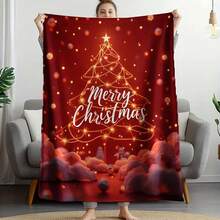 Ultra-Soft Snowflake Christmas Greeting Flannel Throw Blanket - Vibrant Mixed Colors With Glittery Stars & "Merry Christmas" Text, Perfect For Bed, Couch, Chair, Office, And Camping - Ideal All-Season Gift,Halloween Christmas Gifts - 60*80in - 查看 8
