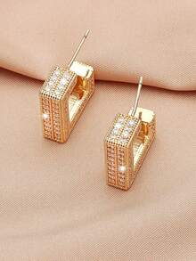 Rhinestone Decor Geometric Hoop Earrings